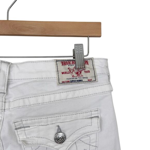 True Religion White Distressed Sequin Skinny Jeans Sz 29 - Picture 8 of 9
